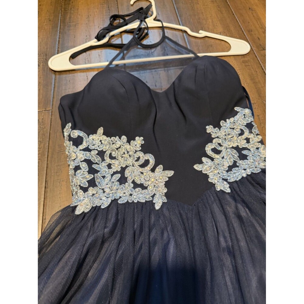 Navy Ball Gown Prom Dress with White Lace Waist NWT Size 1 - Picture 2 of 9